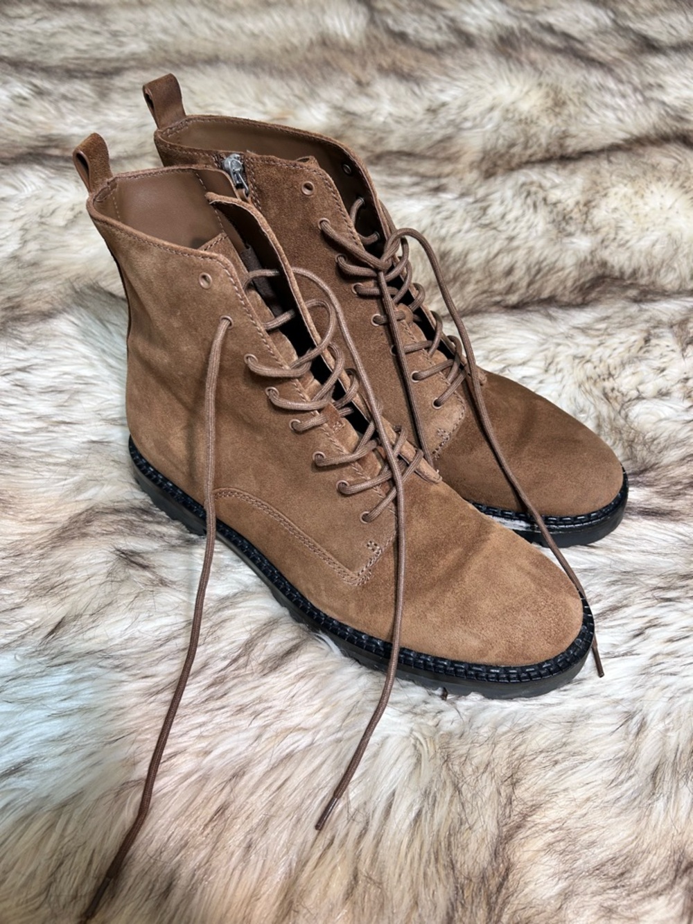 Vince Chestnut Brown Suede Lace-Up Ankle Boots